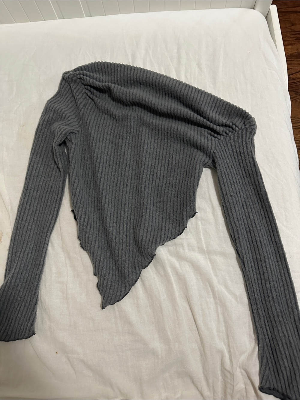 SHEIN Asymmetric Ribbed Long Sleeve Off the Shoulder Top in Dark Gray